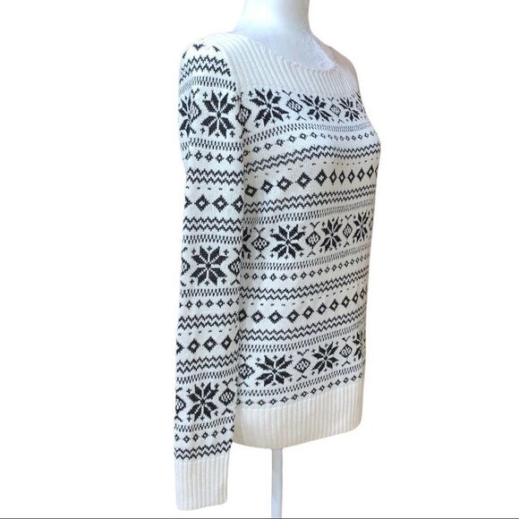 LOFT Winter Knit Sweater Cream Ivory/Black Wool Blend Womens Sz S - Picture 3 of 7